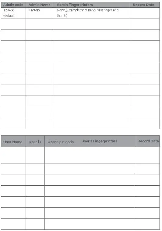 LAXRE DA03BG Smart Front Door Lock Instruction Manual - Records
