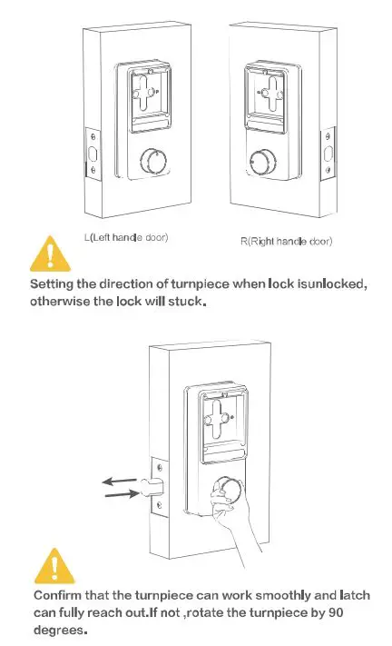 LAXRE DA03BG Smart Front Door Lock Instruction Manual - Set the direction of turnpiece and Test Operation