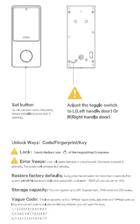 LAXRE DA03BG Smart Front Door Lock Instruction Manual - programming instructions
