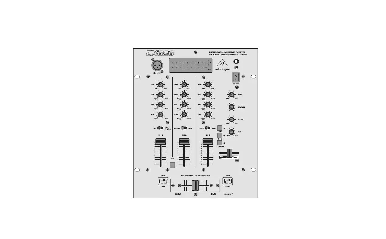 Behringer Dx626 Pro Mixer Professional 3-channel Dj Mixer With Bpm Counter And Vca Control User Guide