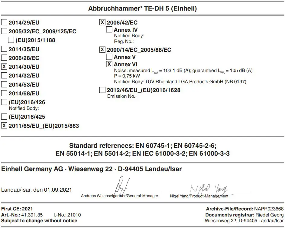 Einhell TE-DH 5 Demolition Hammer Instruction Manual - Abbruchhammer