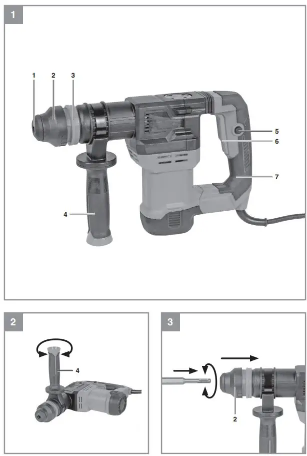 Einhell TE-DH 5 Demolition Hammer Instruction Manual - Fig. 1,2,3
