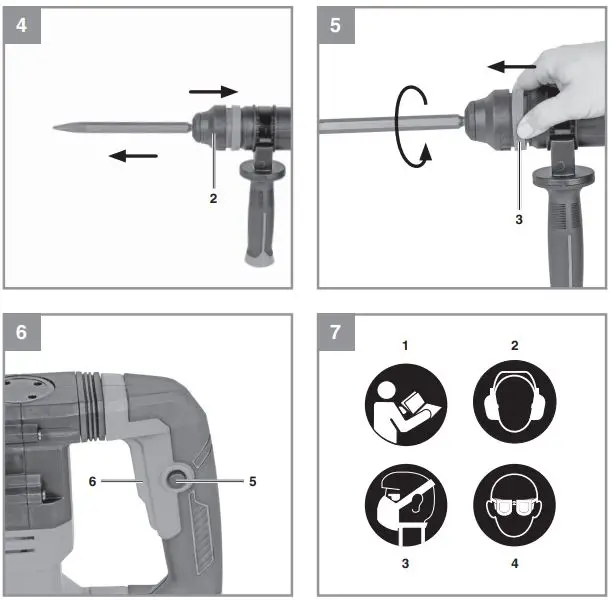 Einhell TE-DH 5 Demolition Hammer Instruction Manual - Fig. 4,5,6,7