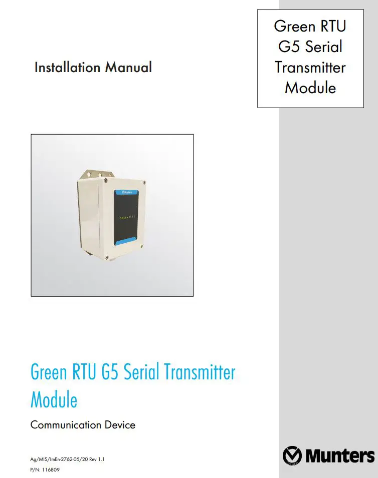 Munters Green RTU G5 Serial Transmitter Module Installation Guide