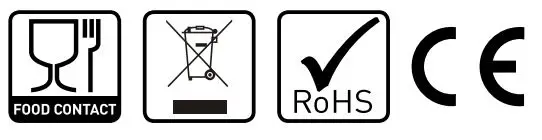 Food Contact, Disposal, Rohs, CE Icons