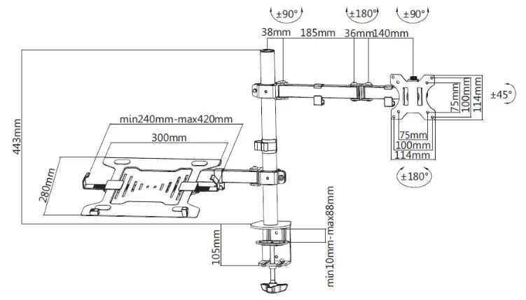 StarTech A2-LAPTOP-DESK-MOUNT Articulating Monitor Arm and Laptop Holder 2