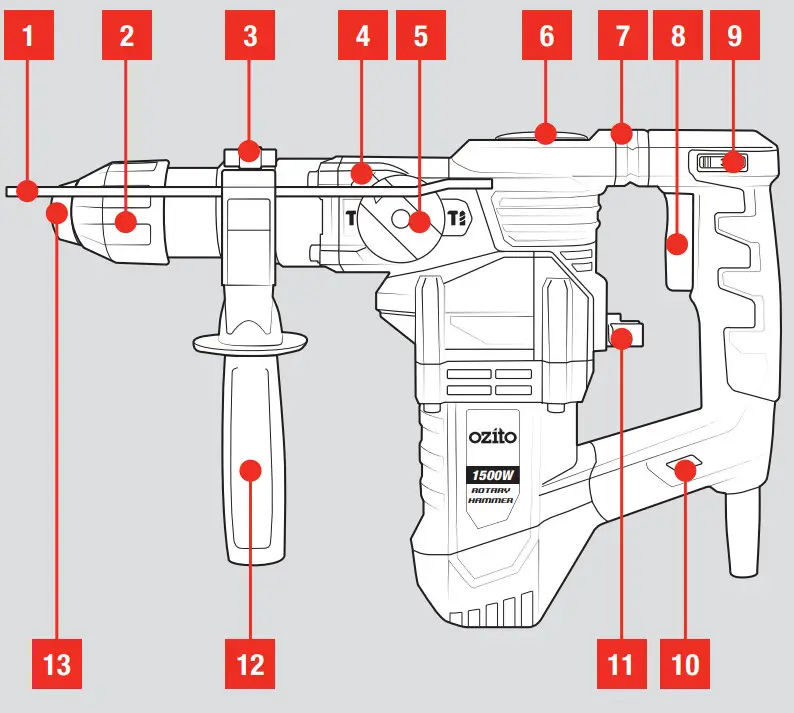 ozito RHD-1550 1500W Rotary Hammer Drill Kit - Figure 5