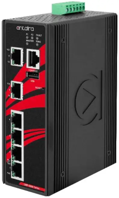 antaira LMP 0600 V2 Series 6 Port Industrial PoE Plus Managed Ethernet Switch