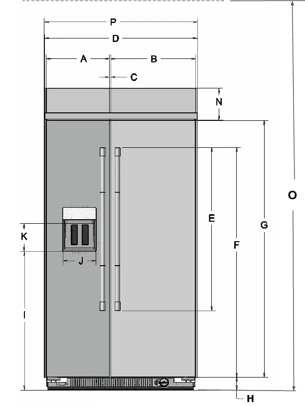 JENNAIR JBSS42E22L00 42 Inch Stainless Steel Built-In Side-By-Side Refrigerator with External Ice And Water Dispenser fig 1