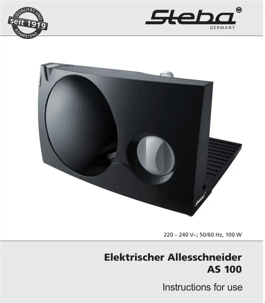 Steba AS 100 Electric Food Slicer Instruction Manual