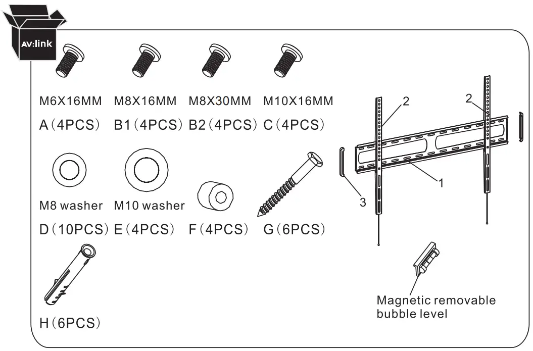 AV Link LPF800 Fixed TV Bracket - Fig 1