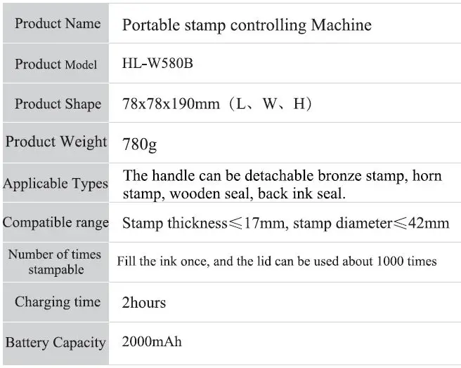 wilion HL-W580B Portable Stamp Controlling Machine Instruction Manual - Basic Parameter