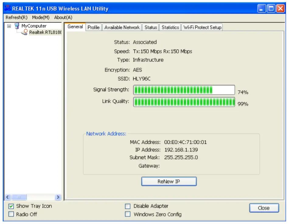 DIGITUS DN-7042-1 Rev.3 Wireless 150N USB 2.0 Adapter - Connected