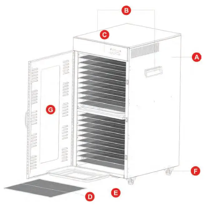 nutrichef 20 Shelf Stainless Steel Trays NCFD20S - Food Dehydrator Diagram