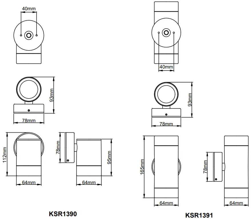 KSR LIGHTING KSR1390 1391 GU10 Single Wall Light - Figure 1