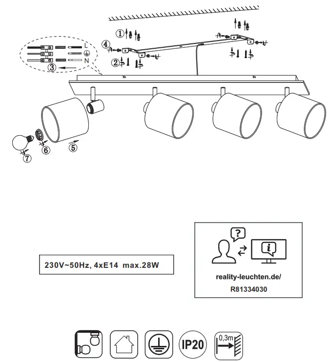 Trio R81334030 Ceiling Lamp In Wood Imitation