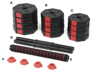 kogan FSADDBBS20A Adjustablel Dumbble and Barbell Set- COMPONENTS
