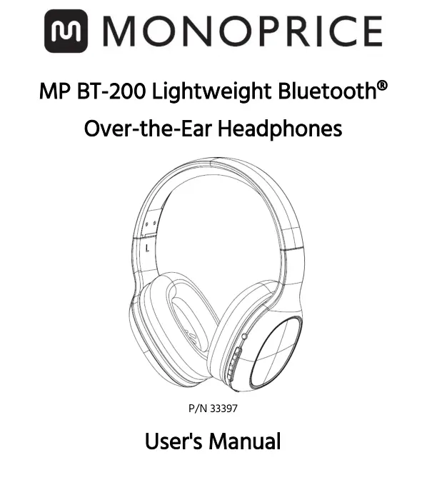 Monoprice MP BT-200 Bluetooth Headphones User Manual