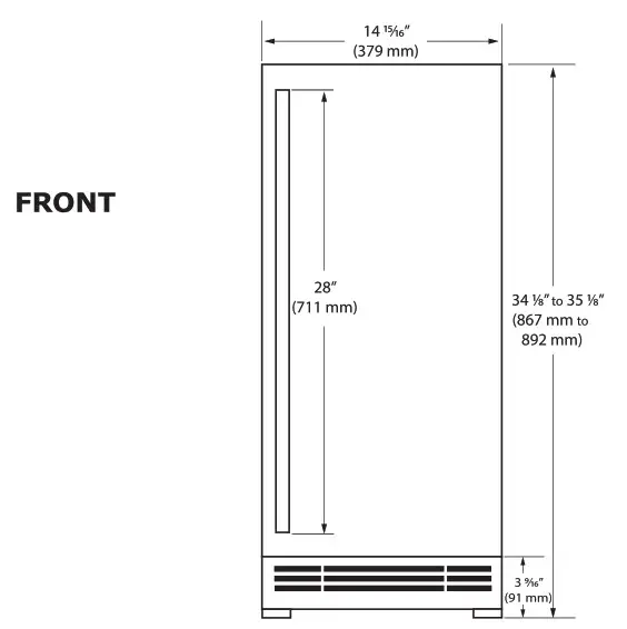 U-Line Crescent Ice Maker - Cutout & Product Dimensions Front