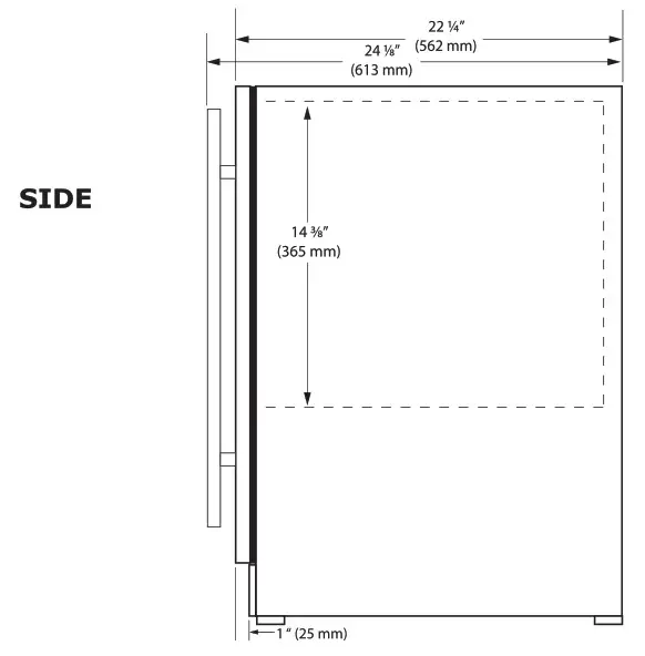 U-Line Crescent Ice Maker - Cutout & Product Dimensions SIDE