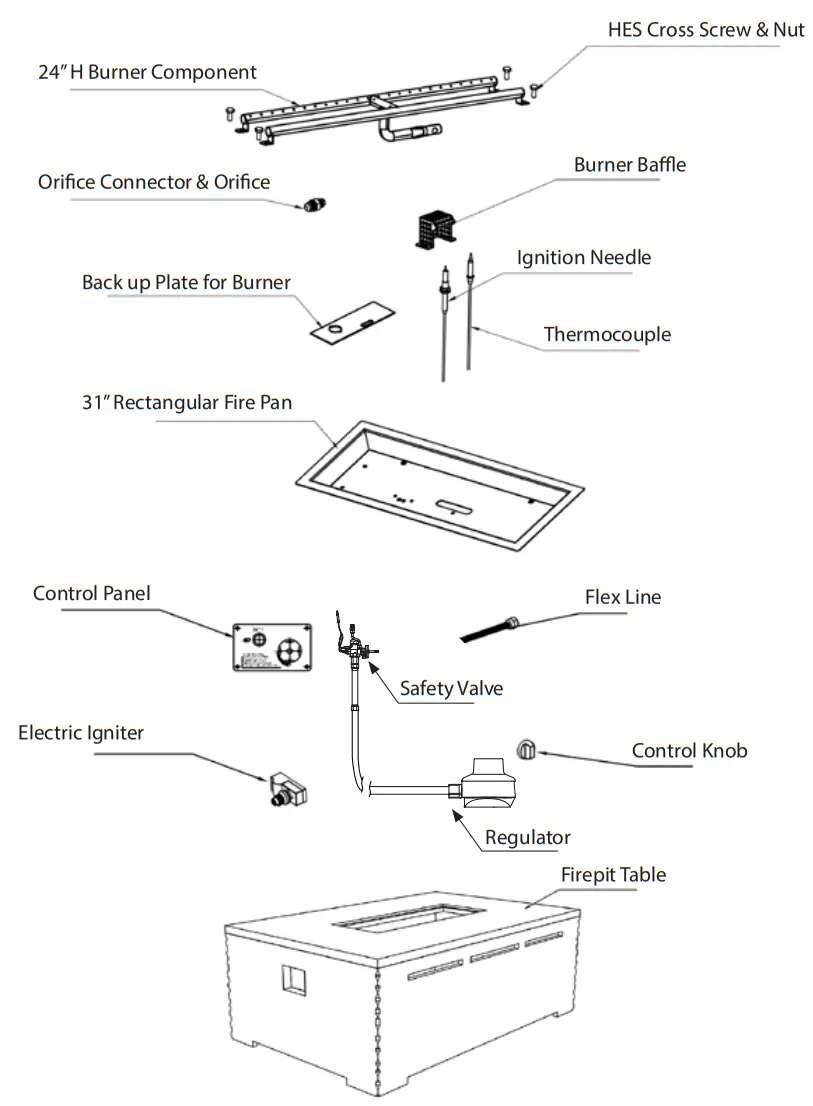 KETTLER KLFP202 0300 Kalos Stone gas Fire Pit Table - Diagram