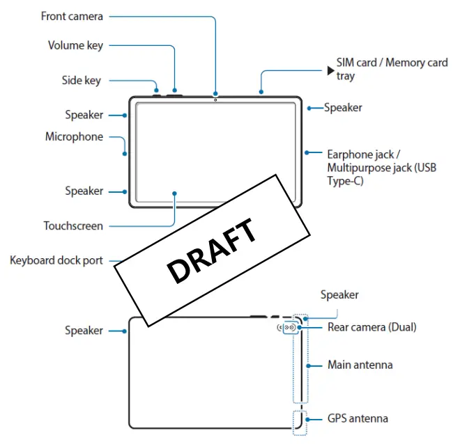 SAMSUNG SM T736B Galaxy Tab S7 FE 5G Tablet - Device Layout