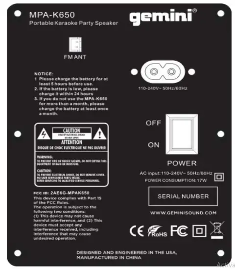 ALTEC LANSING MPA K650 Portable Karaoke Party Speaker - REAR PANEL1