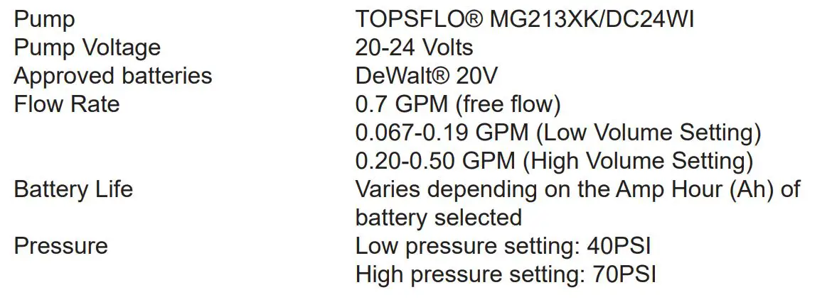 nox-crete PPS-P Perfect Power Sprayer User Guide - SPECIFICATIONS