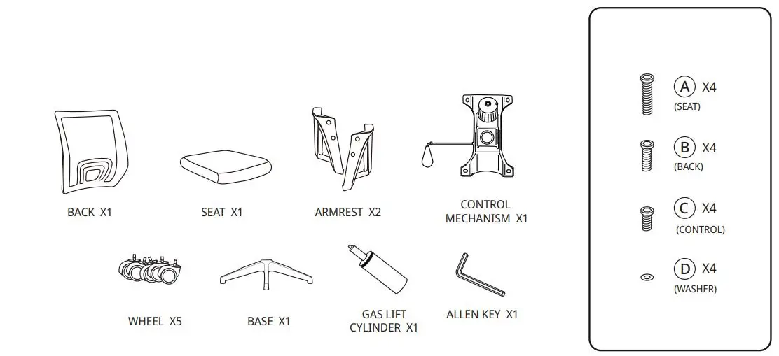 CPS Office Computer Chair Instruction Manual - All the Parts