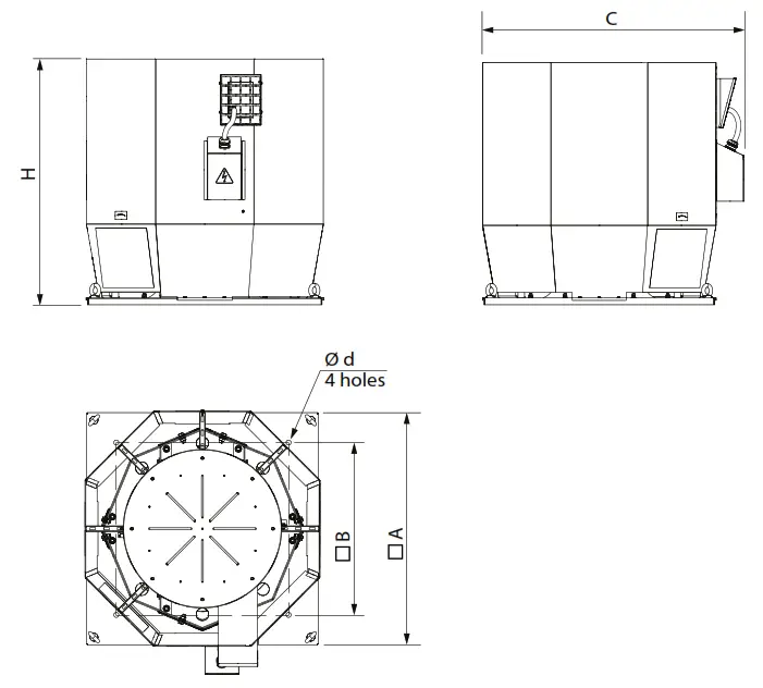 VENTS VKDV K2 RoofMounted Centrifugal Smoke Extraction Fan - Overall dimensions