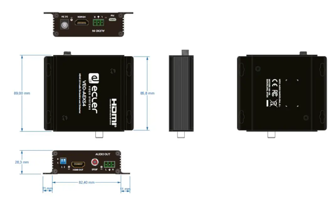 ecler VEO-AEXS4 Audio Management Devices User Manual - MECHANICAL DIAGRAM
