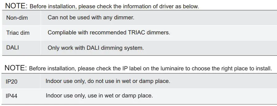 JUPELED JPL-KA85V-7WDIP LED Downlight User Guide - Before Installation