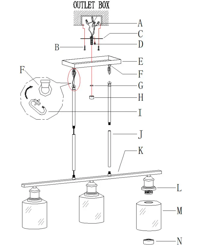 ZEVNI Z-67ZVJRY2-4569 3-Light Plated Brass Island Hanging Chandelier Modern Pendant Light - Figure 2