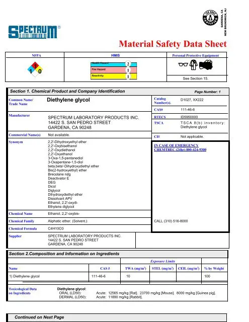 Spectrum Material Safety Data Sheet Spectrum Material Safety Data Sheet