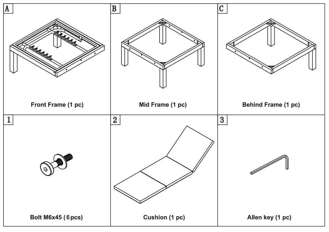 GYMAX SINGLE SUNLOUNGER - Part list & Hardware