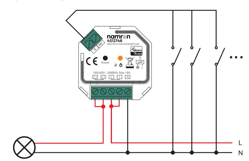 namron 4512746 Z-Wave Switch 16A - Function 1