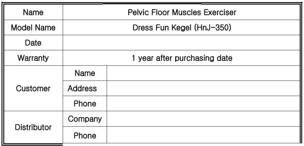 Furun Medical HNJ-350 Pelvic Floor Muscle Training Device User Manual - Warranty