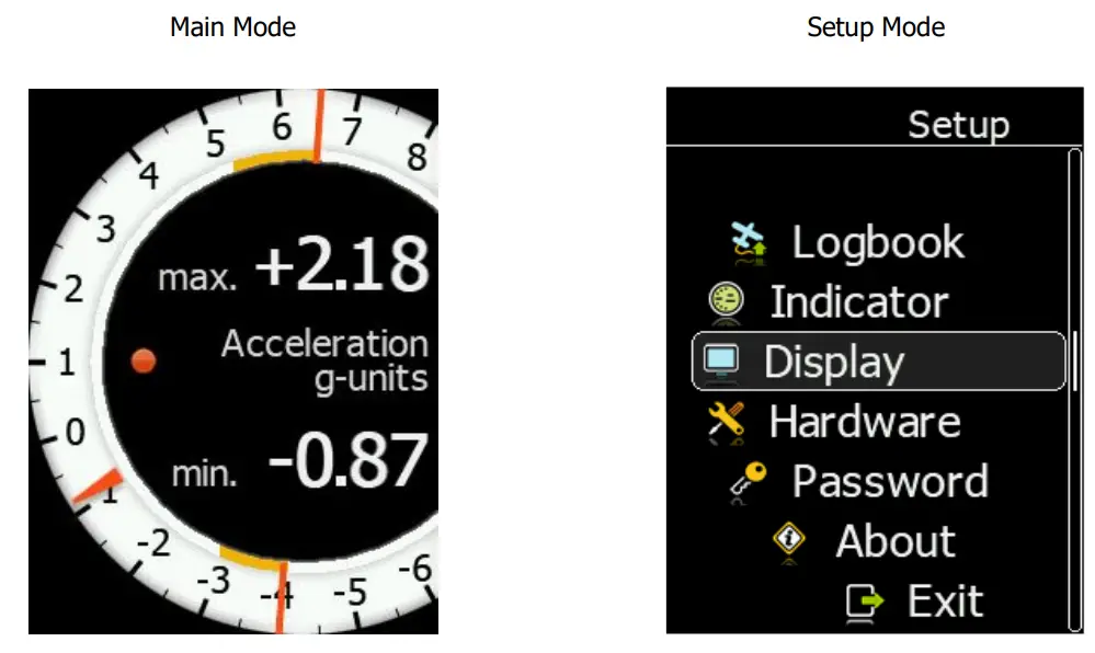 lxnav LX G meter Standalone Digital G Meter with Built In Flight Recorder - Setup Mode