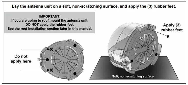 APPLY RUBBER FEET TO ANTENNA UNIT