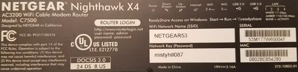 image of the Netgear C7500 MAC Address Label