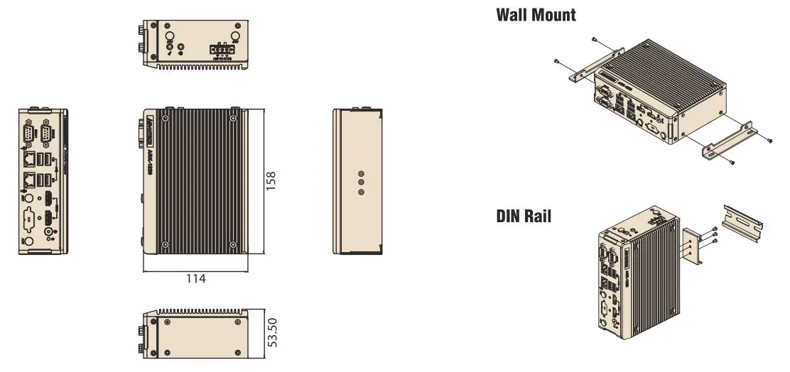 ADVANTECH Intel Atom 4K Dual HDMI Dual LAN - Dimensions