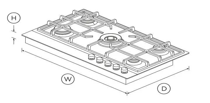 FISHER PAYKEL CG905DX1 90cm Gas on Steel Cooktop - DIMENSIONS