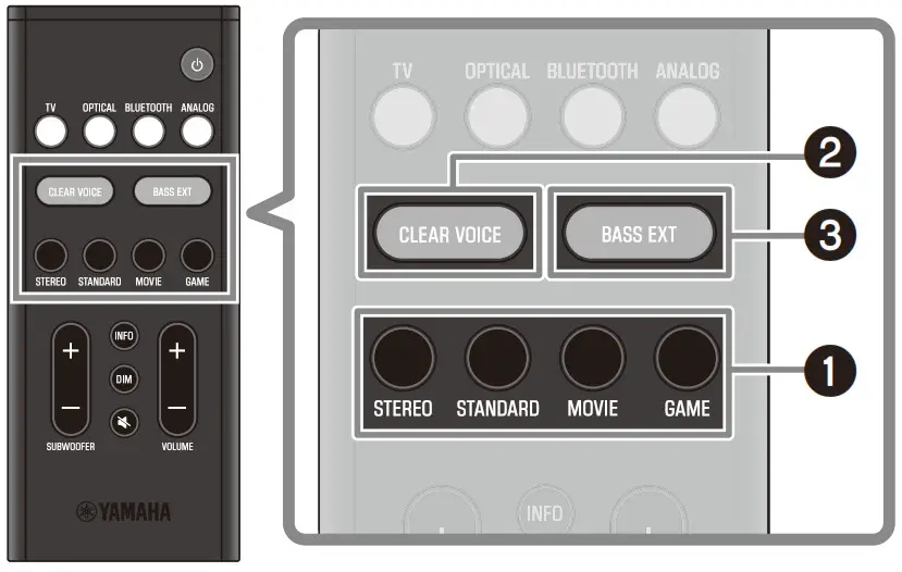 YAMAHA SR-C20A Compact Sound- Adjusting the sound