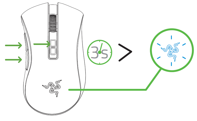 Press and hold the two side buttons and the DPI stage