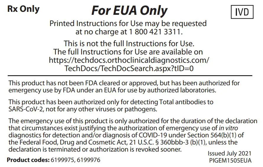 VITROS CV2TN Immunodiagnostic Products Anti-SARS-CoV-2 Total N Antibody Reagent Pack Instruction Manual - For EUA Only