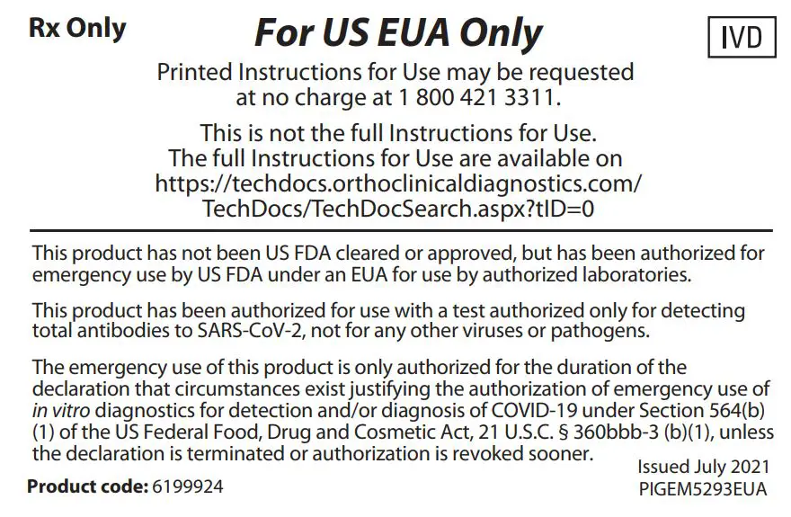 VITROS CV2TN Immunodiagnostic Products Anti-SARS-CoV-2 Total N Antibody Reagent Pack Instruction Manual - For US EUA Only