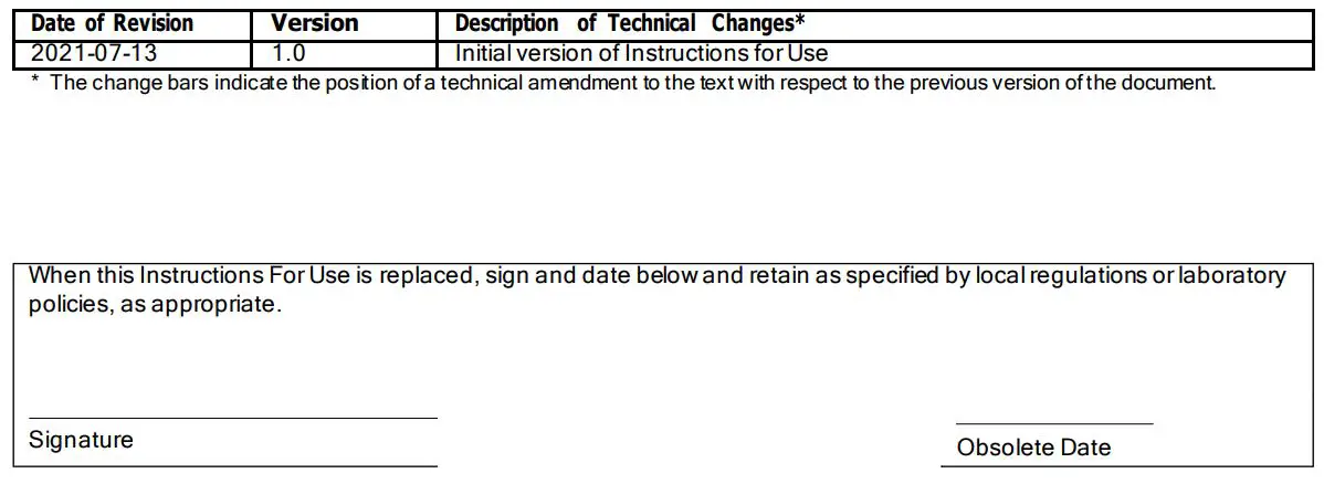 VITROS CV2TN Immunodiagnostic Products Anti-SARS-CoV-2 Total N Antibody Reagent Pack Instruction Manual - Revision History