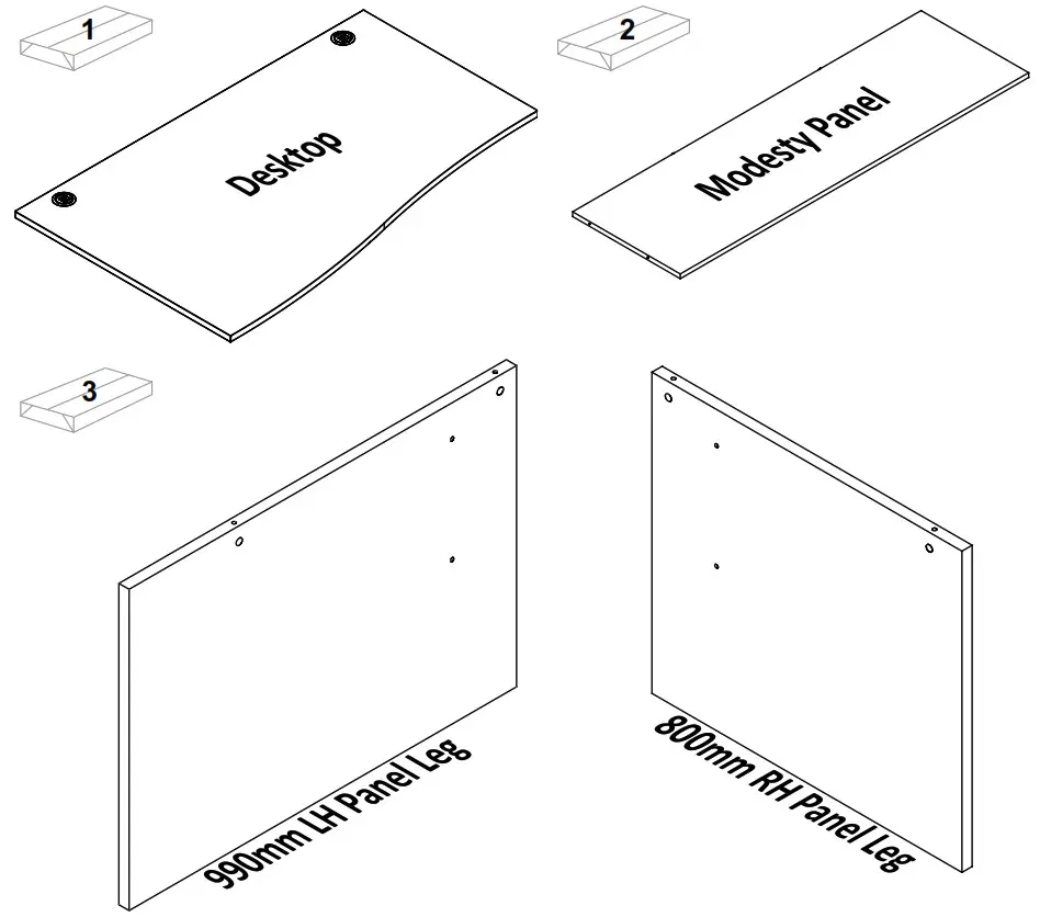 dams Shallow Desk - all the components