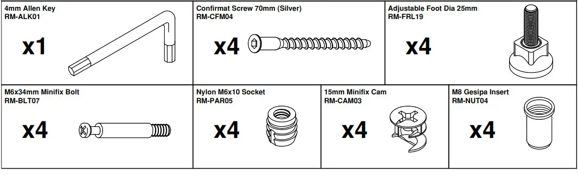dams Shallow Desk - all the hardware