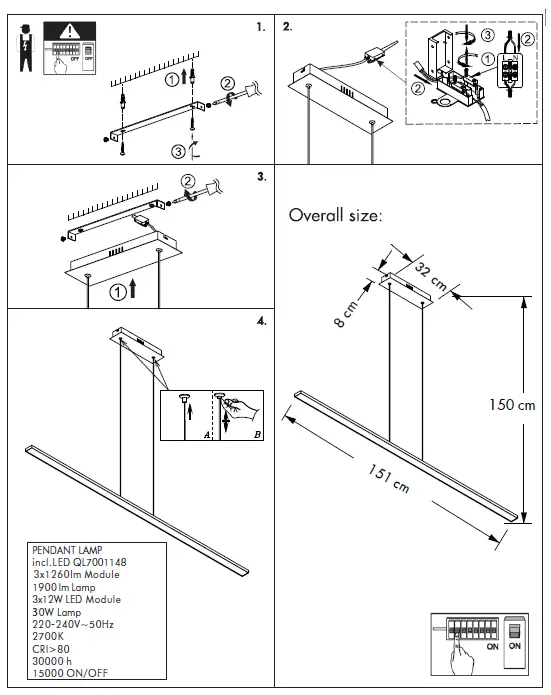 QAZQA 92559 Banda HL 150 1500cm Hanging Lamp FIG 1